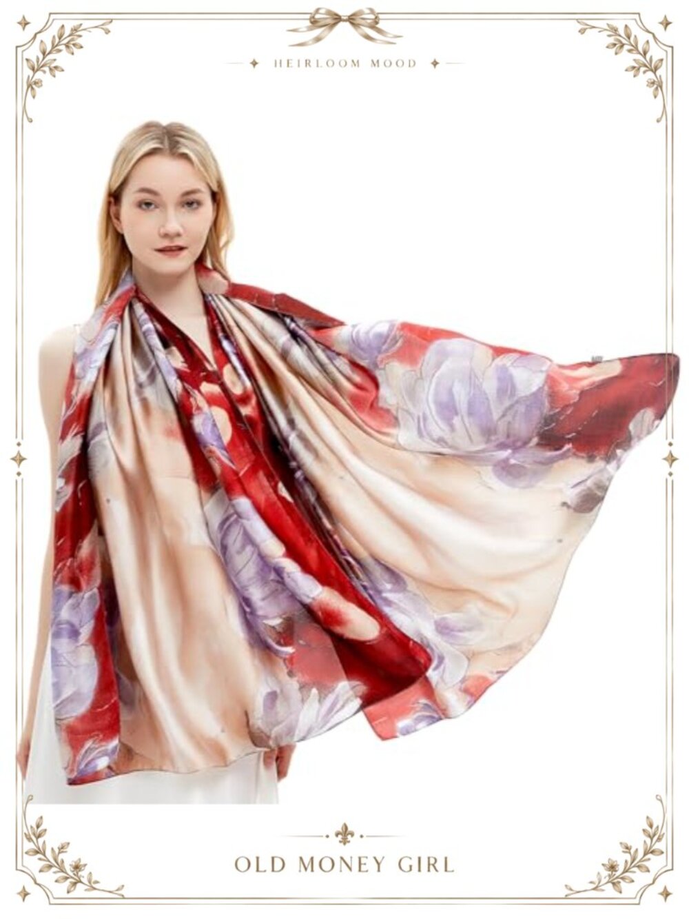 Oversize Silk Satin Scarf Long Shawl Wrap Printed Lightweight 70x35